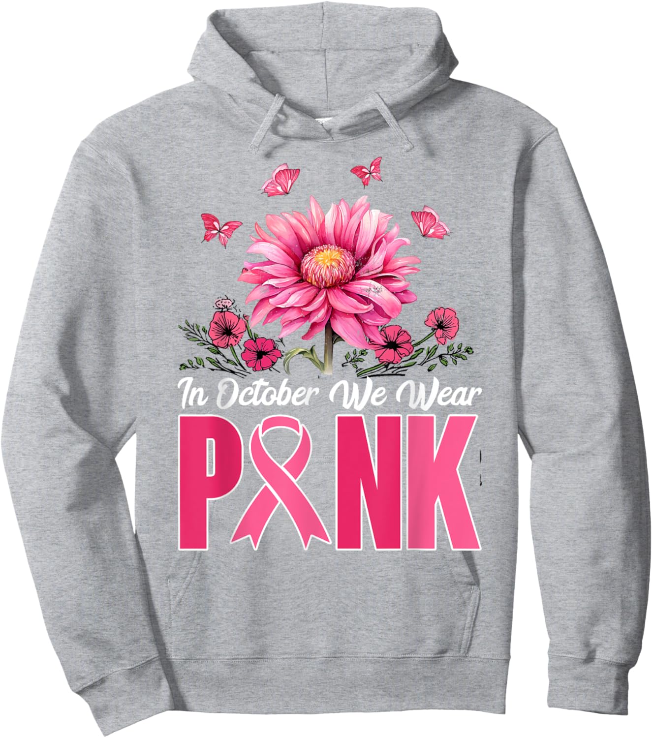 In October We Wear Pink Sunflower Breast Cancer Awareness Hoodie - Hoodie | Ash