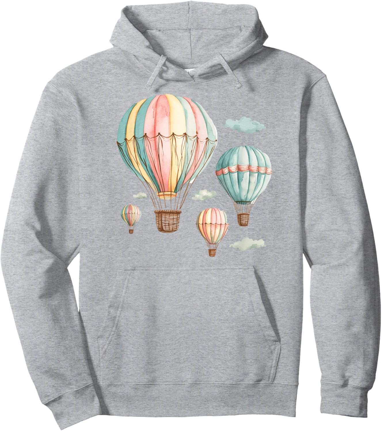 Clouds and Pastel Hot Air Balloons Hoodie - Hoodie | Ash