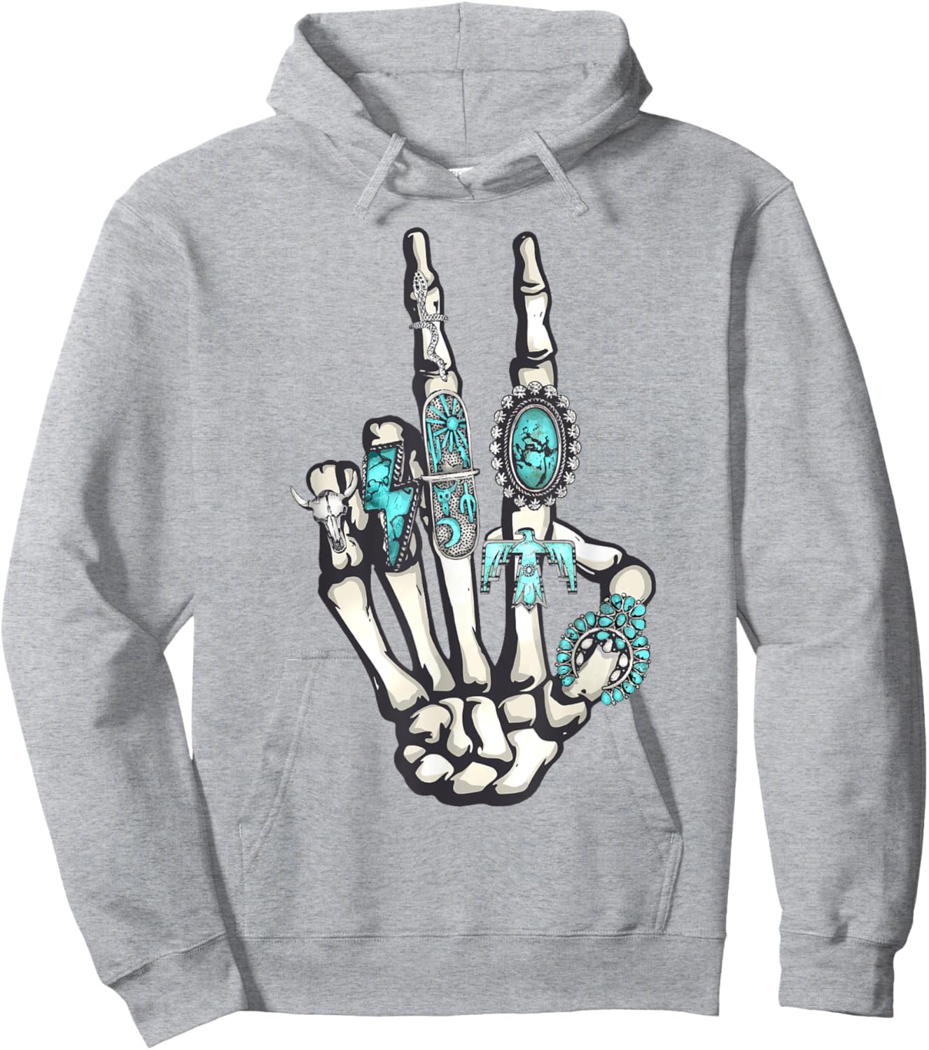Western Turquoise Rings Skeleton Hands Cowgirl Hoodie - Hoodie | Ash