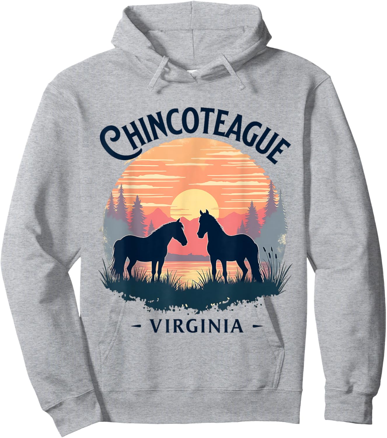 Chincoteague Virginia Scenic Sunset Horse Design Hoodie - Hoodie | Ash