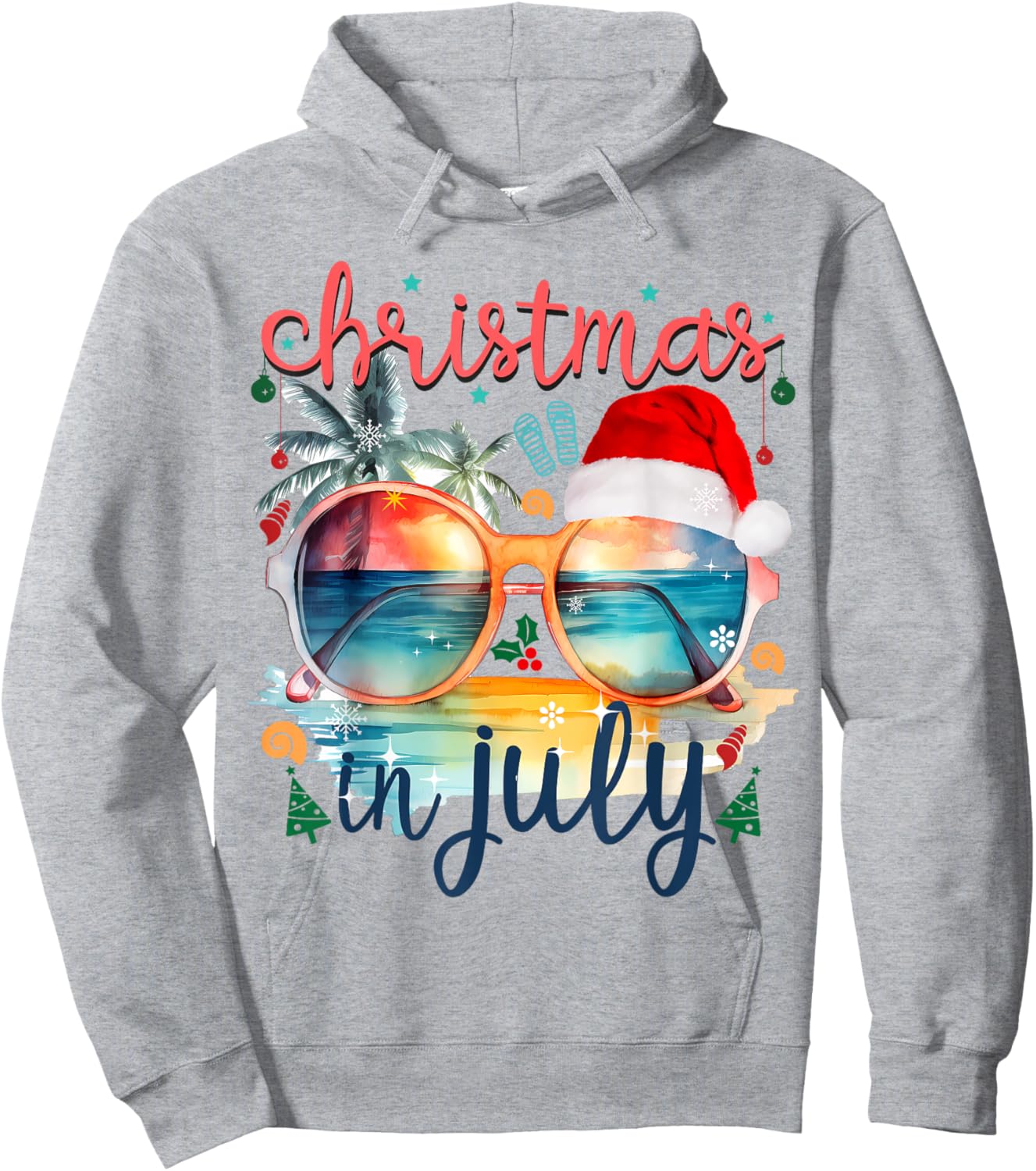 Sunglasses Christmas in July Santa Hat Summer Vacation cute Women Kids Hoodie - Hoodie | Ash