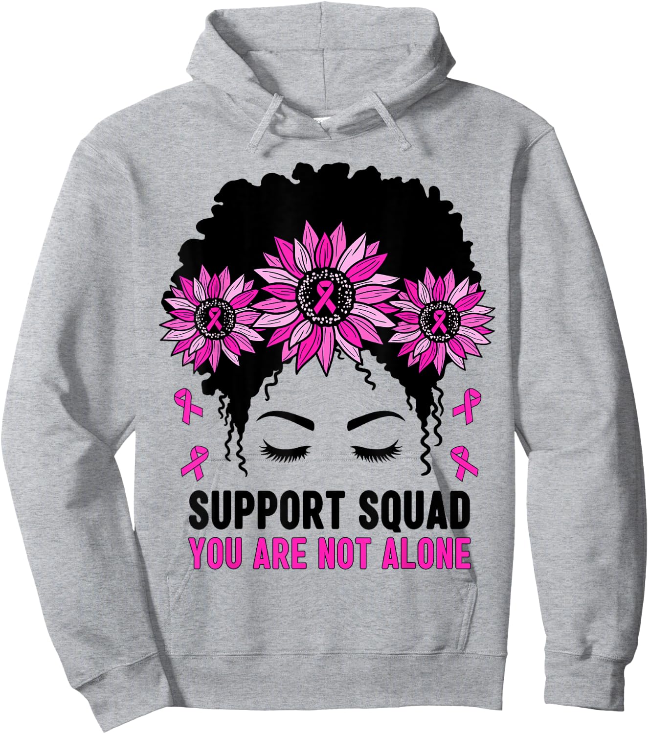 Breast Cancer Awareness Support Squad Messy Bun Pink Warrior Hoodie - Hoodie | Ash