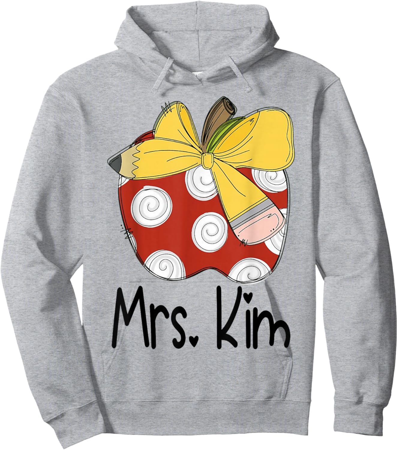 Mrs. Kim Apple Pencil Bow Teacher Graphic Design Hoodie - Hoodie | Ash