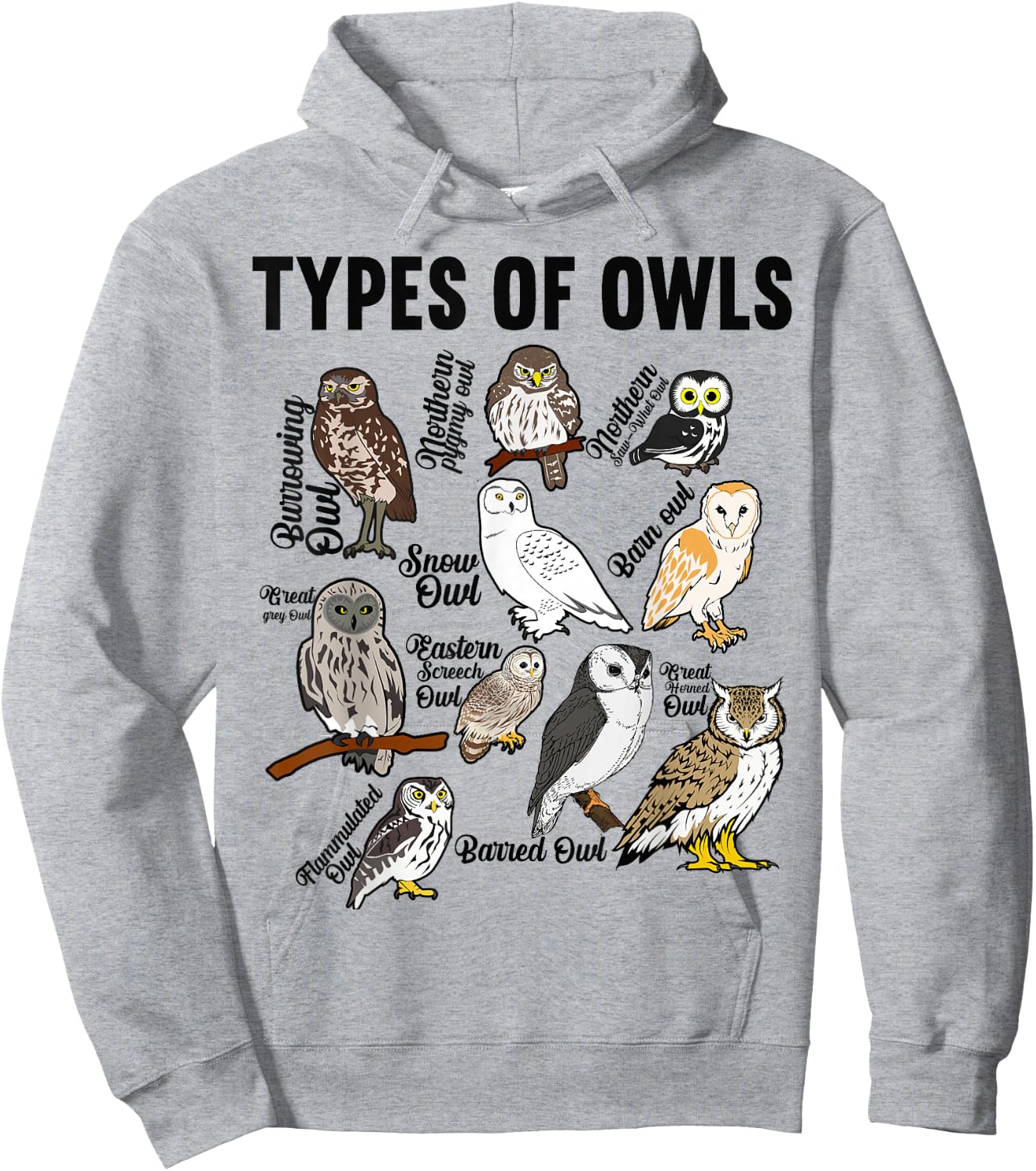 Types of Owls Owl Hoodie - Hoodie | Ash