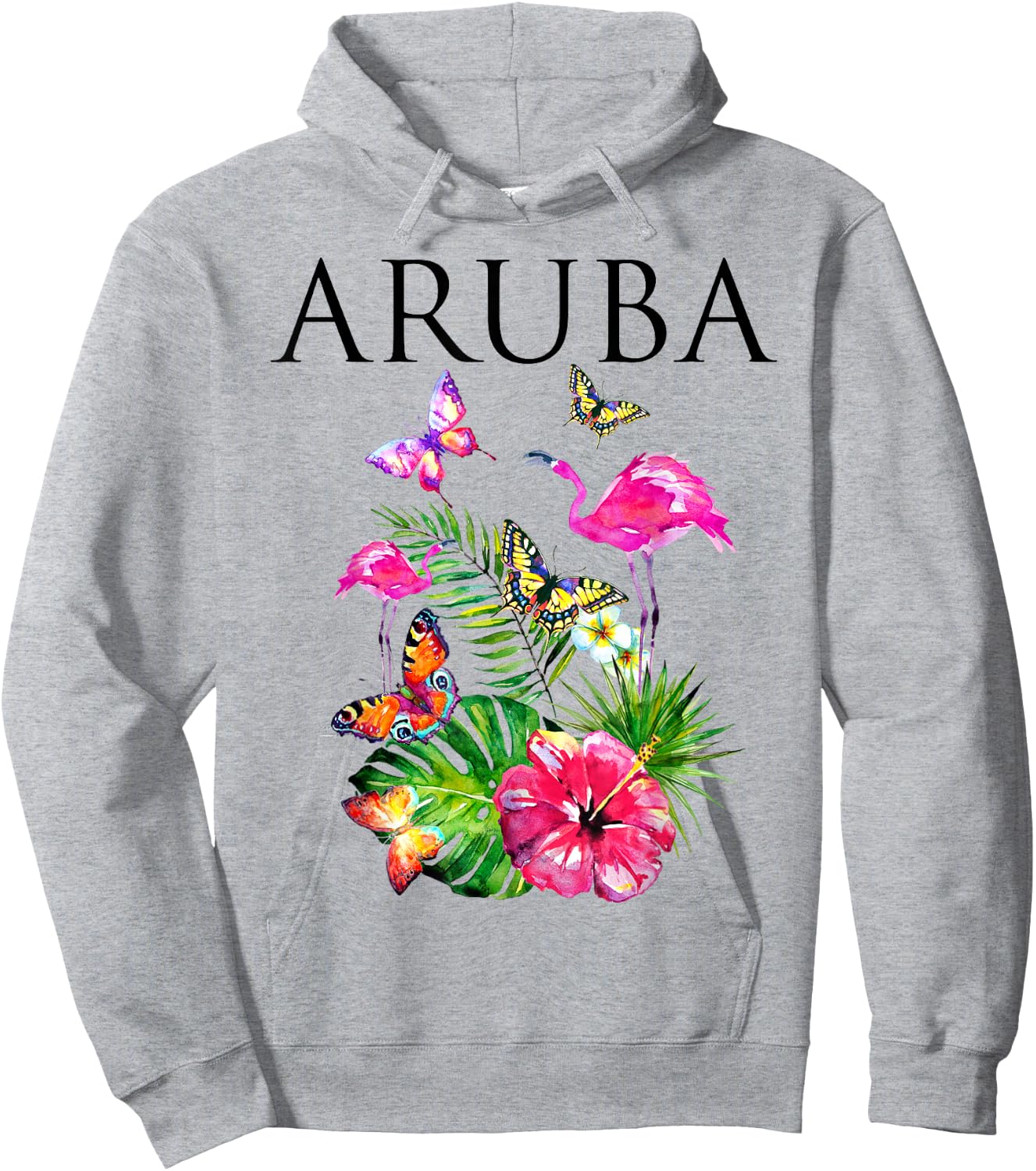 Aruba Flowers Paradise Butterflies Hawaii Print Hoodie - Hoodie | Ash