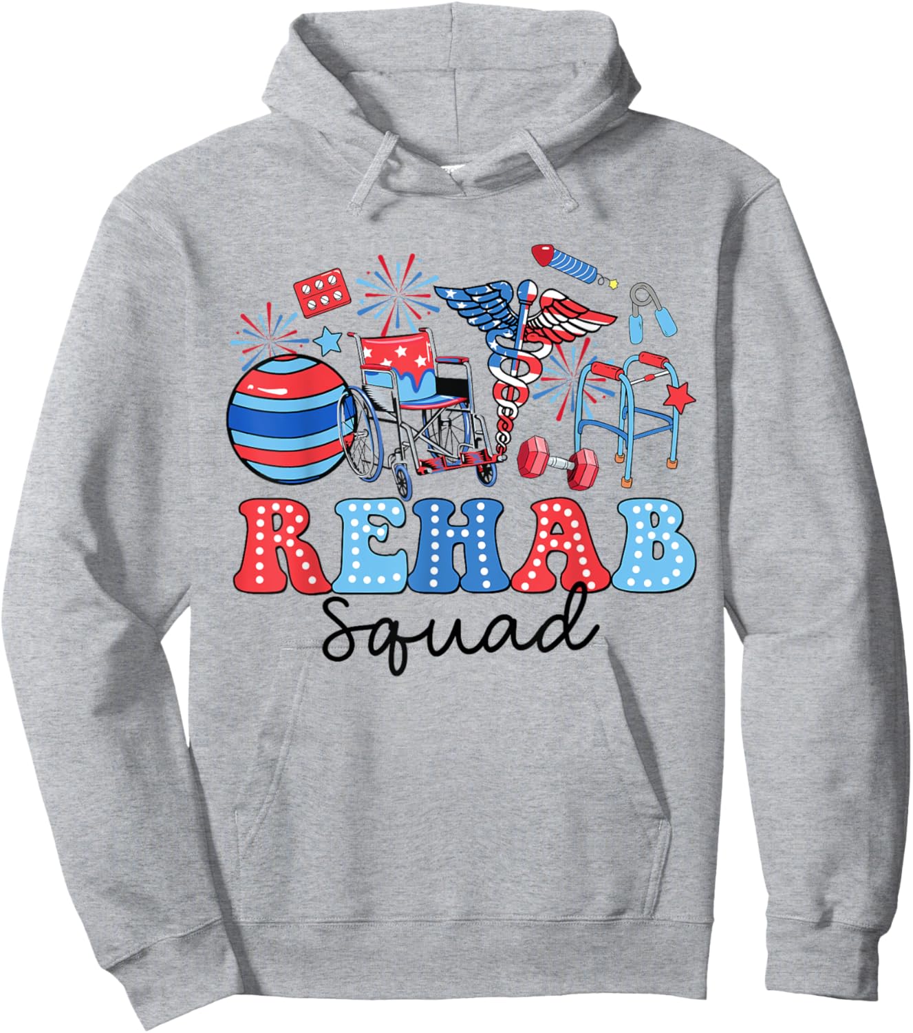 Retro Rehab Squad American Flag Rehab Nurse 4th Of July Women Men Hoodie - Hoodie | Ash