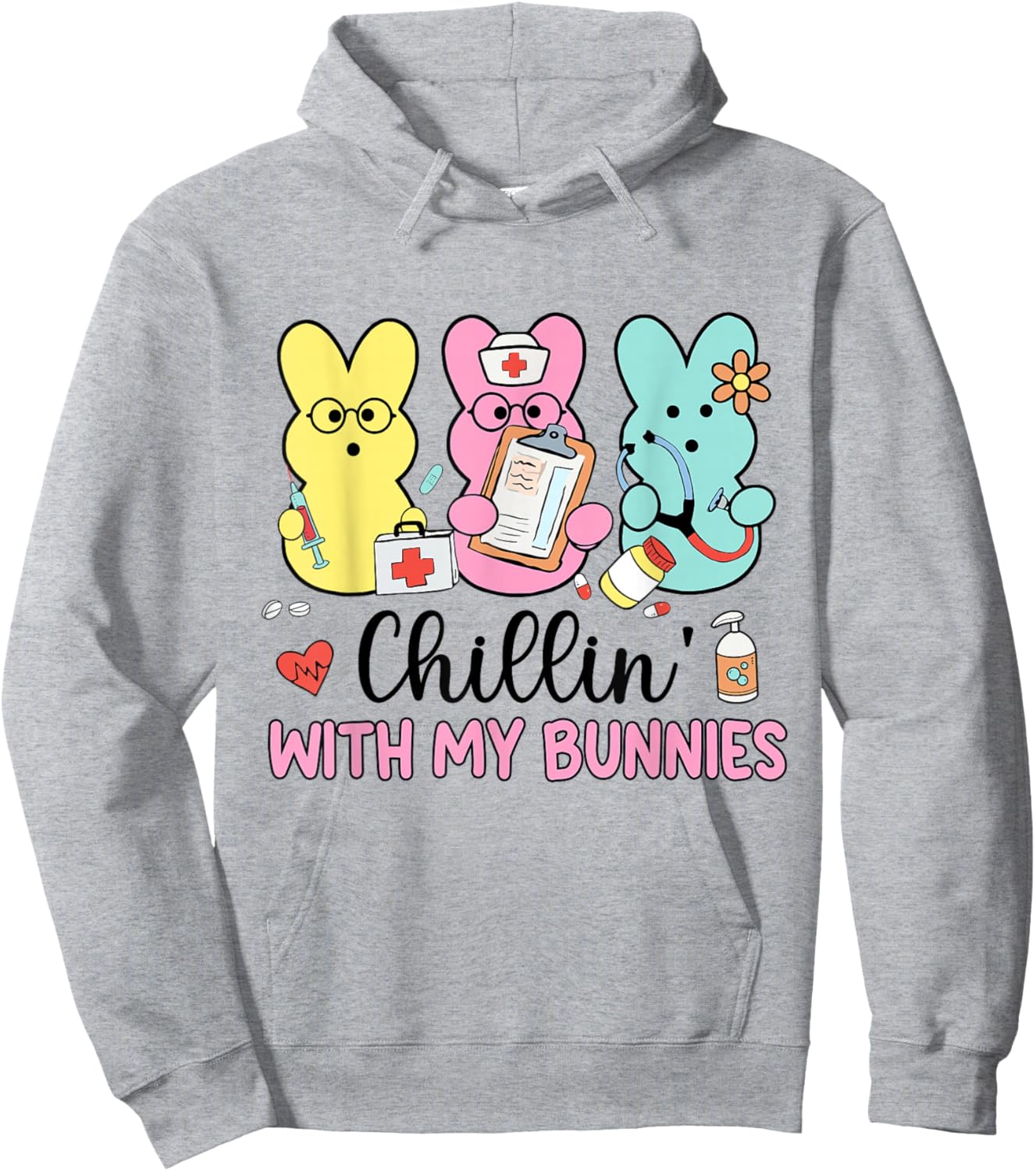 Chillin With My Bunnies Stethoscope Scrub Nurse Easter Day Hoodie - Hoodie | Ash