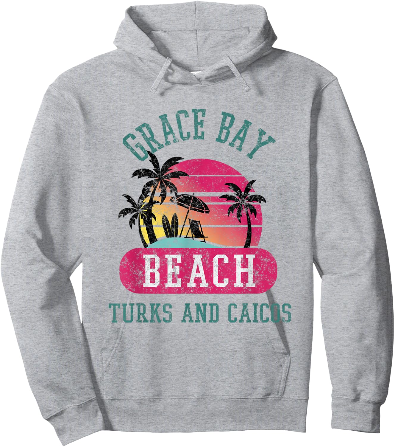 Retro Cool Distressed Grace Bay Beach Turks & Caicos Island Men Women Hoodie - Hoodie | Ash