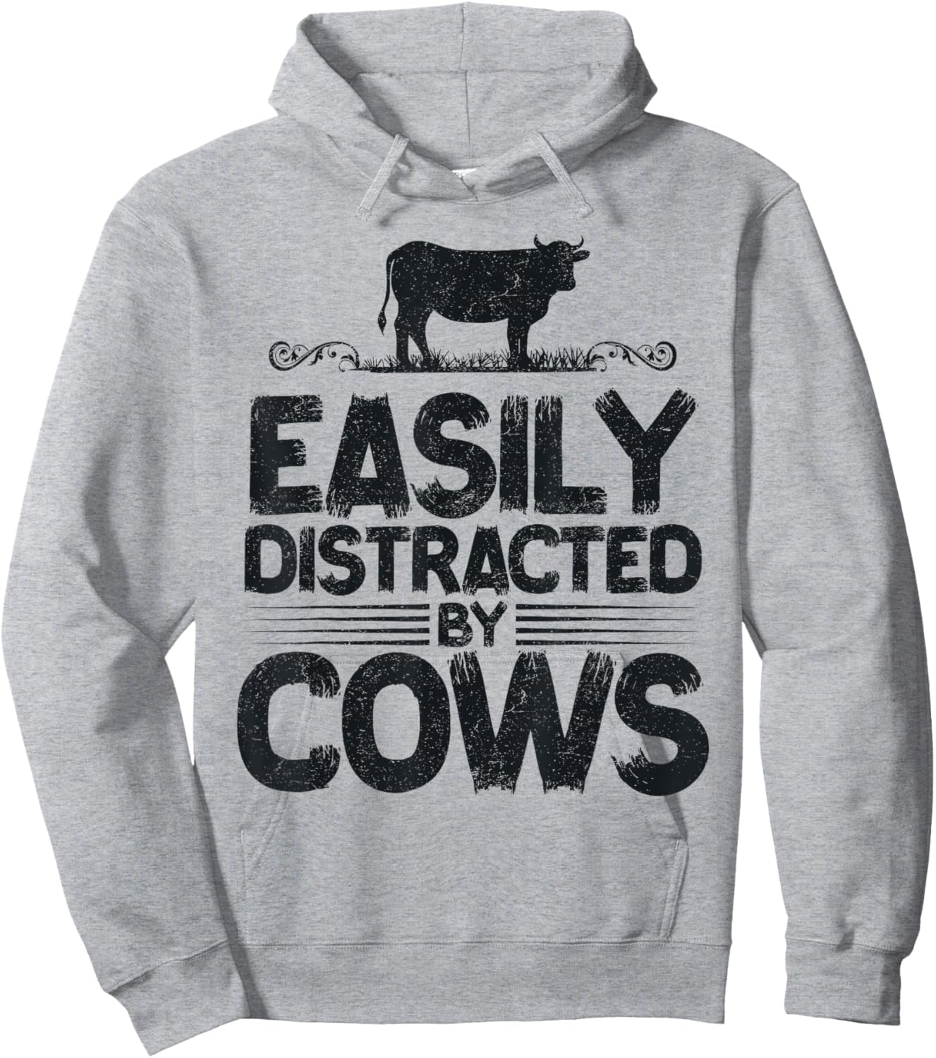 Easily Distracted By Cows Funny Saying for Farmer Cow Lovers Hoodie - Hoodie | Ash