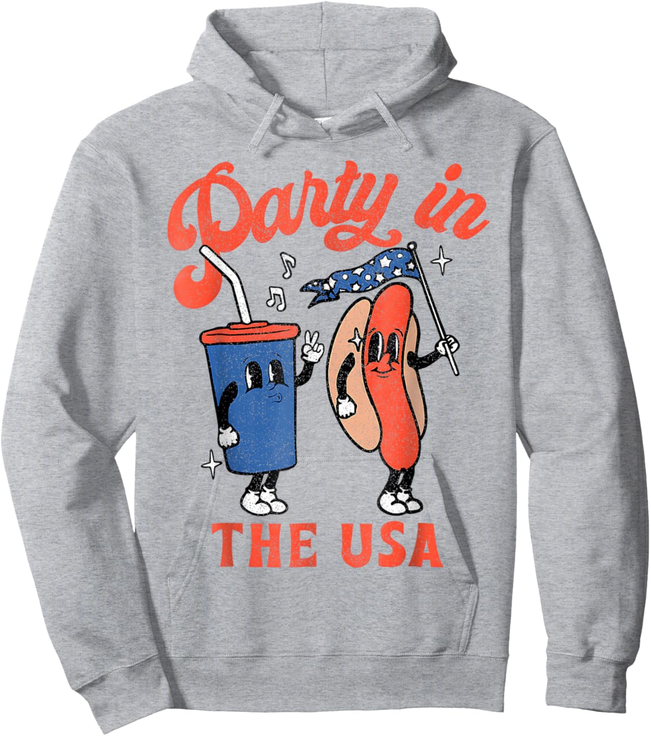 Party In The USA 4th of July Cute Soda And Hotdog Patriotic Hoodie - Hoodie | Ash