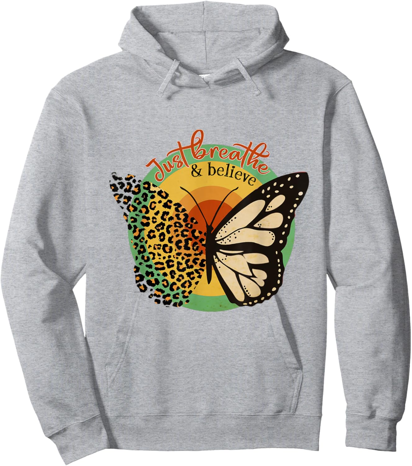 Just Breathe & Believe Keep Calm Leopard Print Butterfly Hoodie - Hoodie | Ash