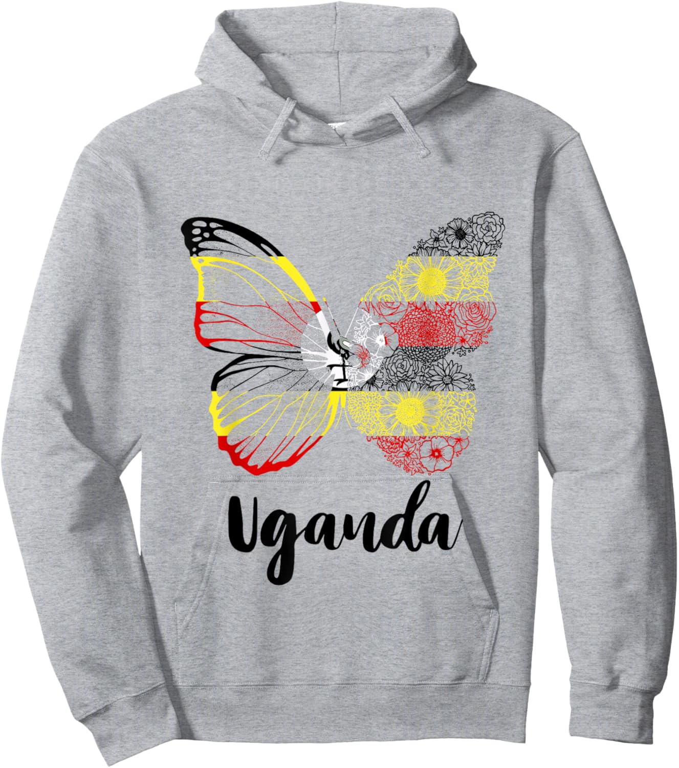 Uganda Butterfly Ugandan Pride Ugandan Flag Ugandan Roots Hoodie - Hoodie | Ash