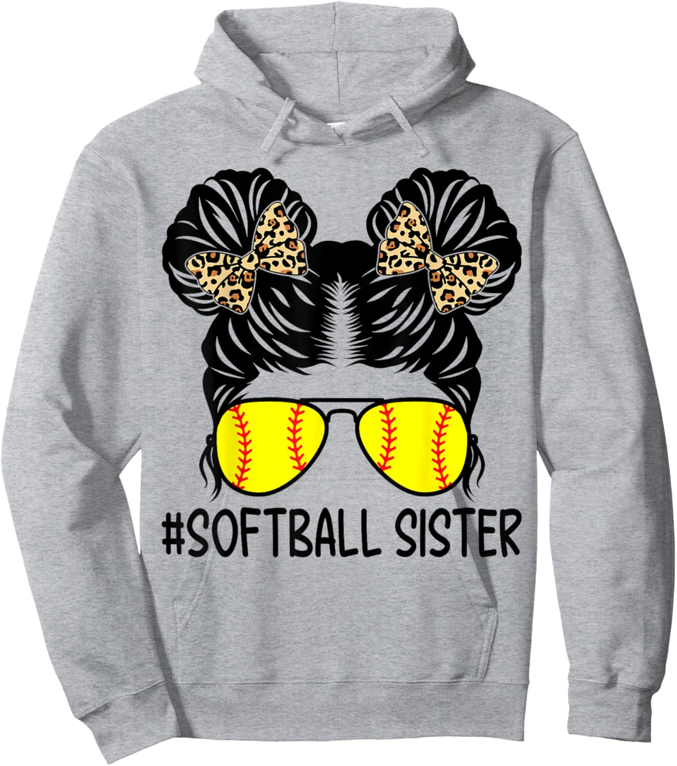 Softball Sister Leopard Messy Bun Softball Sister Hoodie - Hoodie | Ash