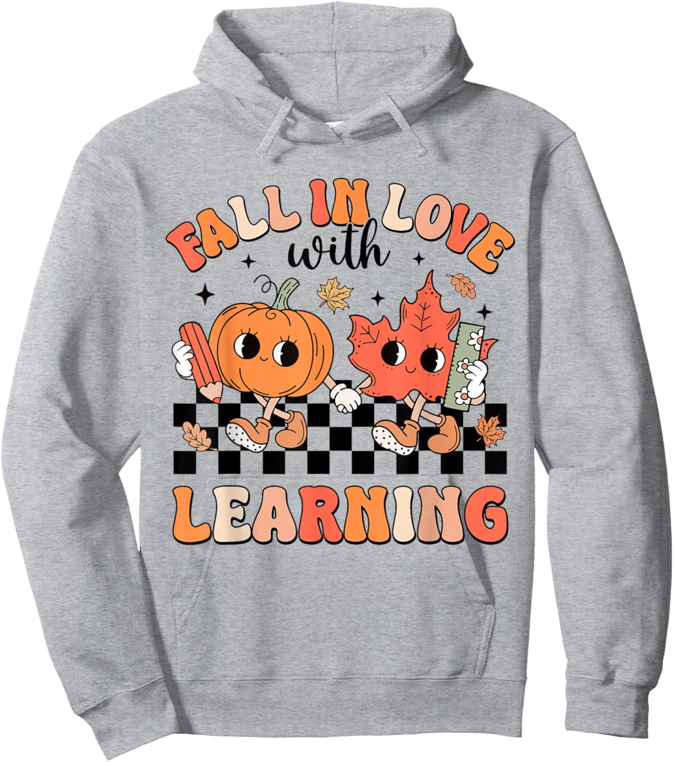 Retro Fall In Love With Learning Autumn Pumpkin Teacher Hoodie - Hoodie | Ash