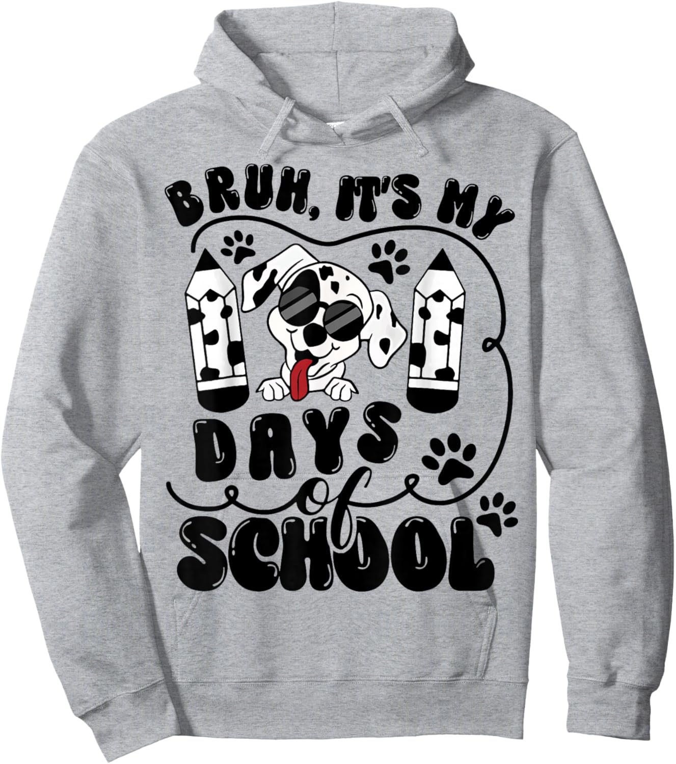 Bruh 100 Days Of School Dalmatian Dog Boys Kids 100th Day Hoodie - Hoodie | Ash