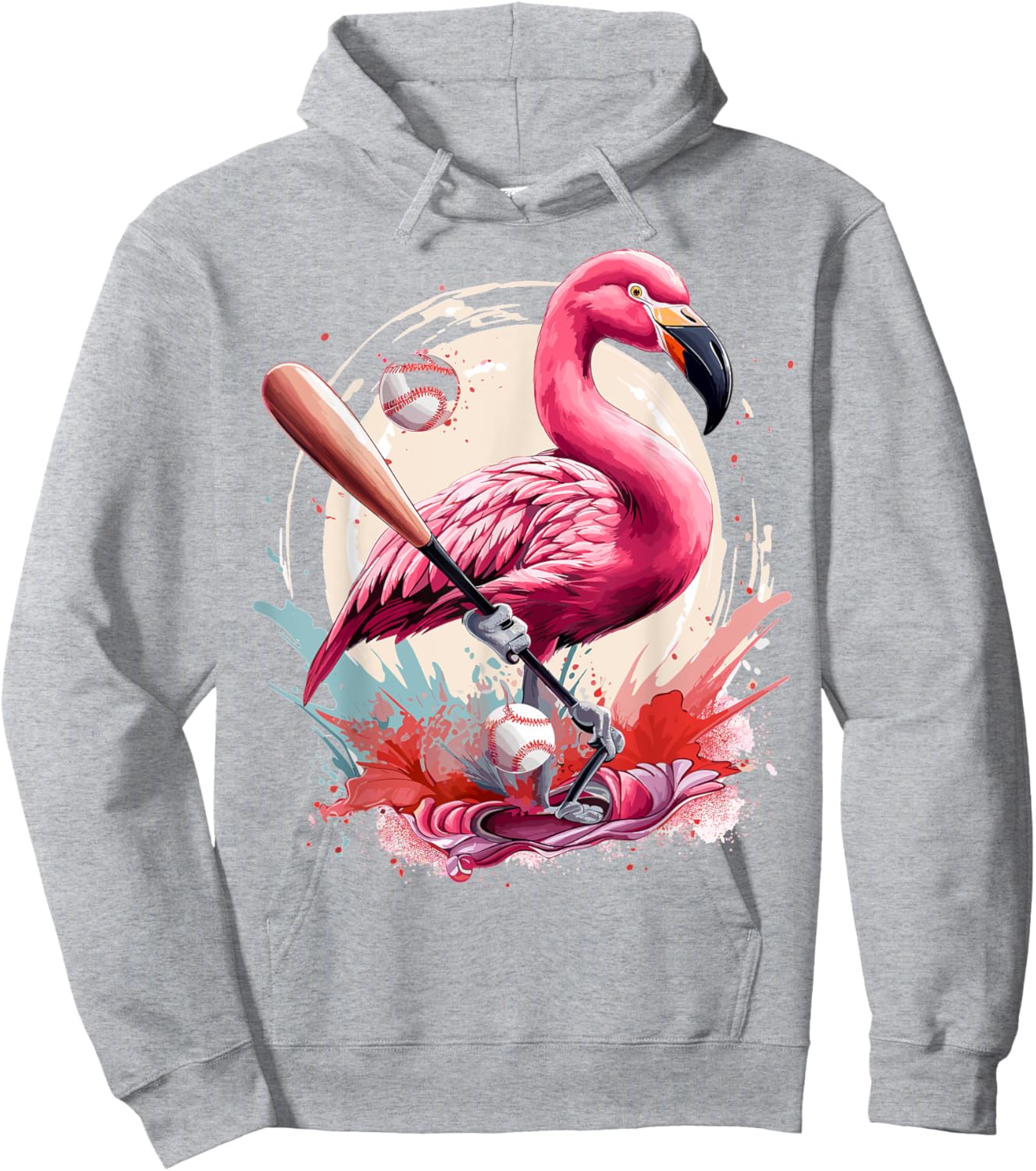Flamingo Playing Baseball Funny Baseball Player Boys Girls Hoodie - Hoodie | Ash