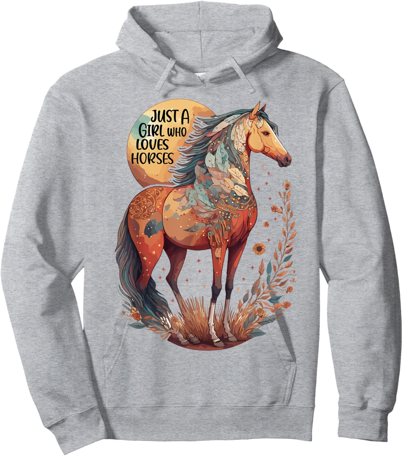 Just a girl who loves horses - Bohemian Horse Lover Themed Hoodie - Hoodie | Ash