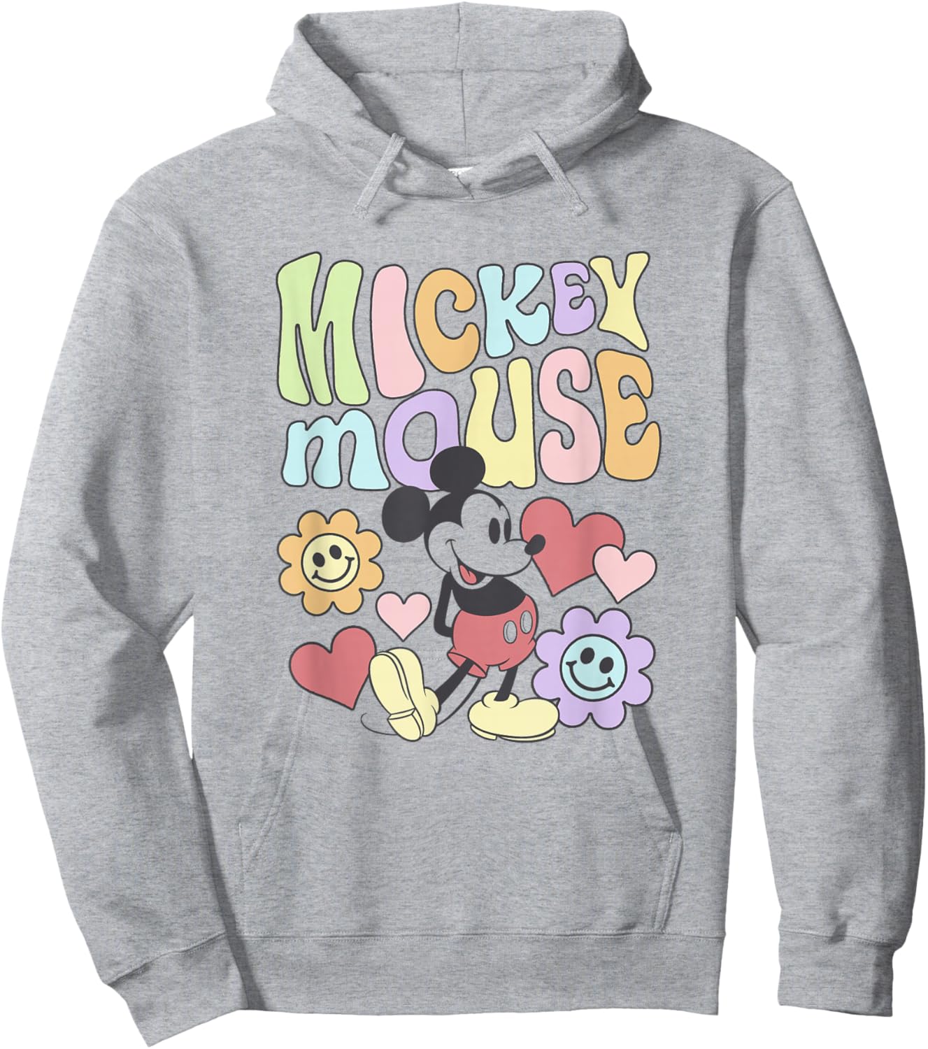Disney Mickey and Friends Groovy 70's Retro Floral Text Icon Hoodie - Hoodie | Ash