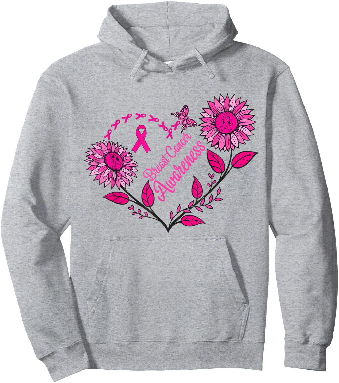 Sunflower Breast Cancer Shirts Pink RibbonMen Women Hoodie - Hoodie | Ash