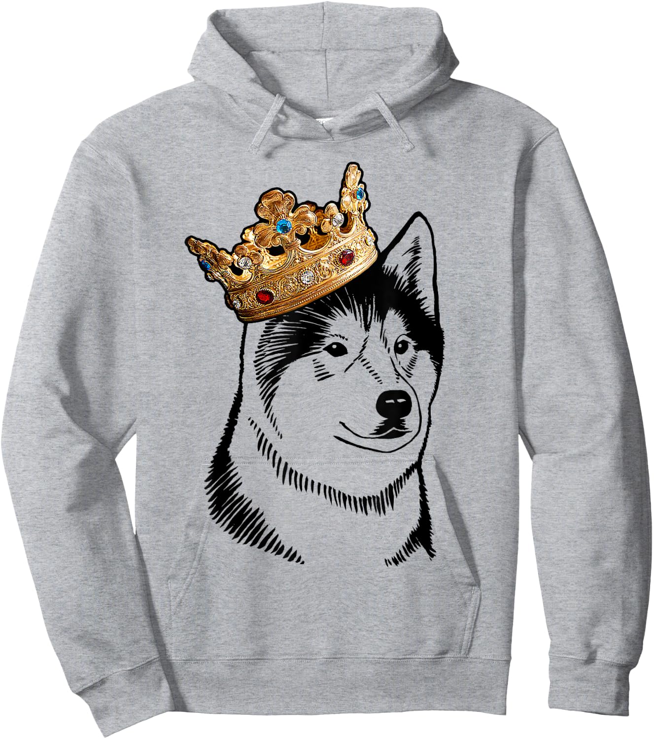 Alaskan Malamute Dog Wearing Crown Men Women Girls Kids Hoodie - Hoodie | Ash