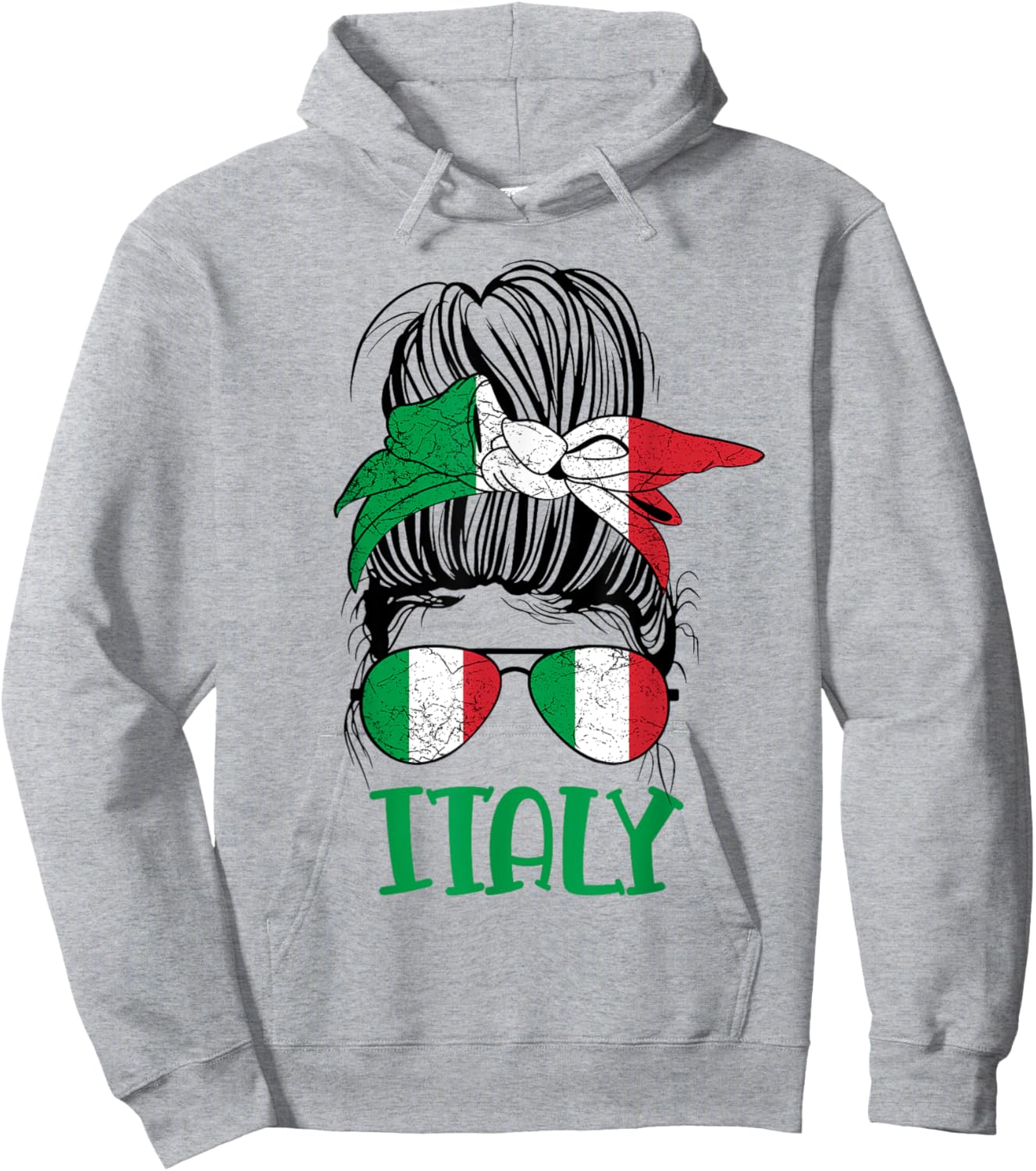 Italian Girl Messy Bun Flag Italy Proud Woman Kids Italia Hoodie - Hoodie | Ash