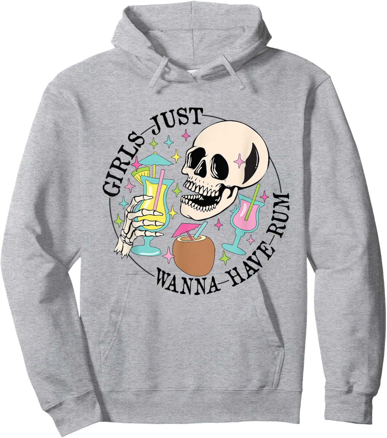 Funny Skeleton Girls Just Wanna Have Rum Summer Beach Party Hoodie - Hoodie | Ash