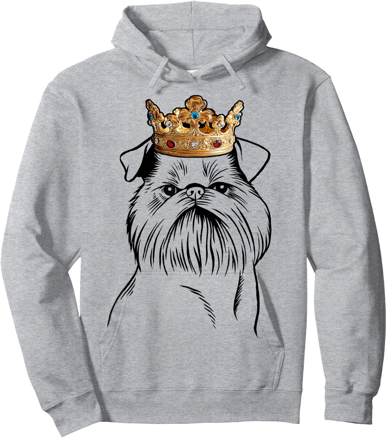 Brussels Griffon Dog Wearing Crown Hoodie - Hoodie | Ash