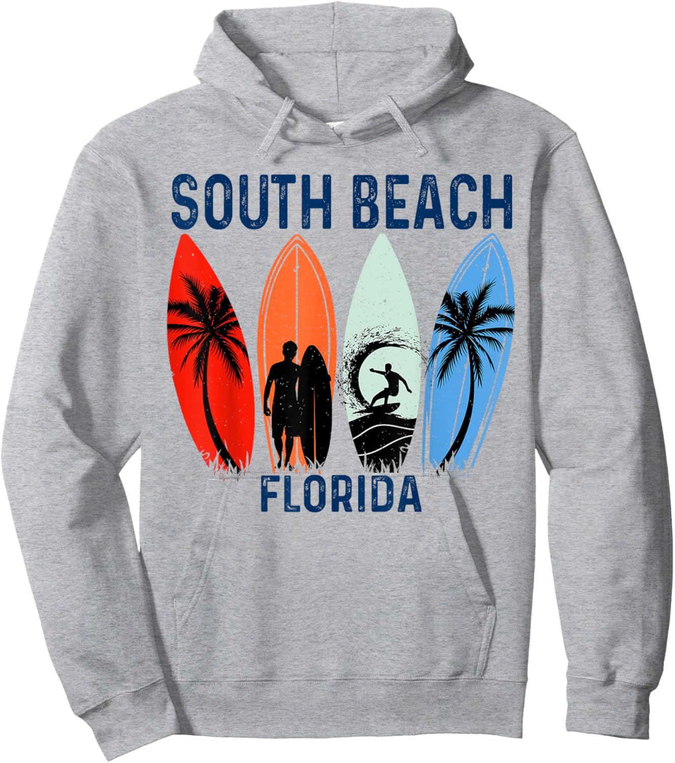 Retro South Beach Florida Surfing Beach Men Women Kids Hoodie - Hoodie | Ash