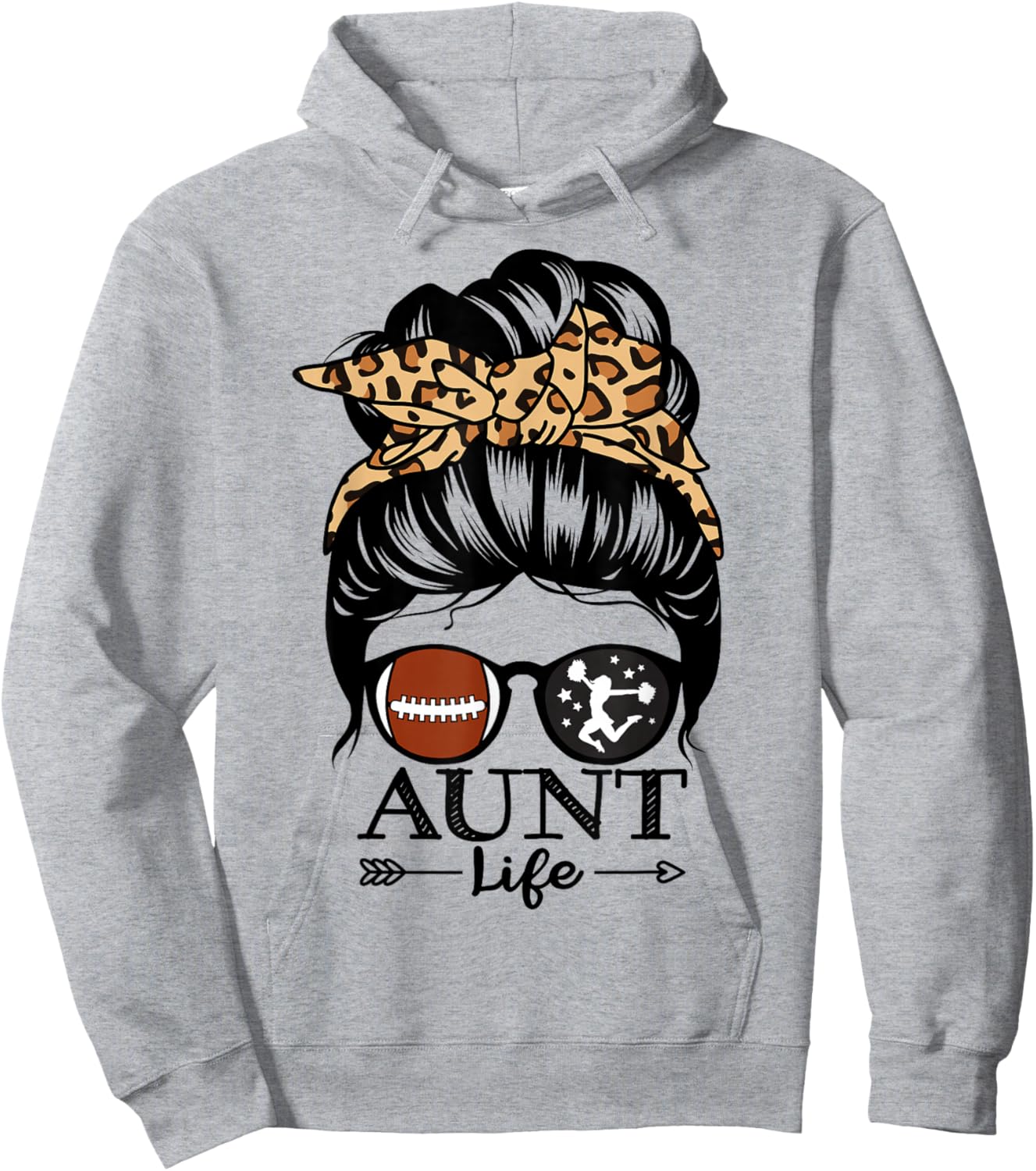 Aunt Life Messy Bun Hair Funny Football Cheer Aunt Hoodie - Hoodie | Ash