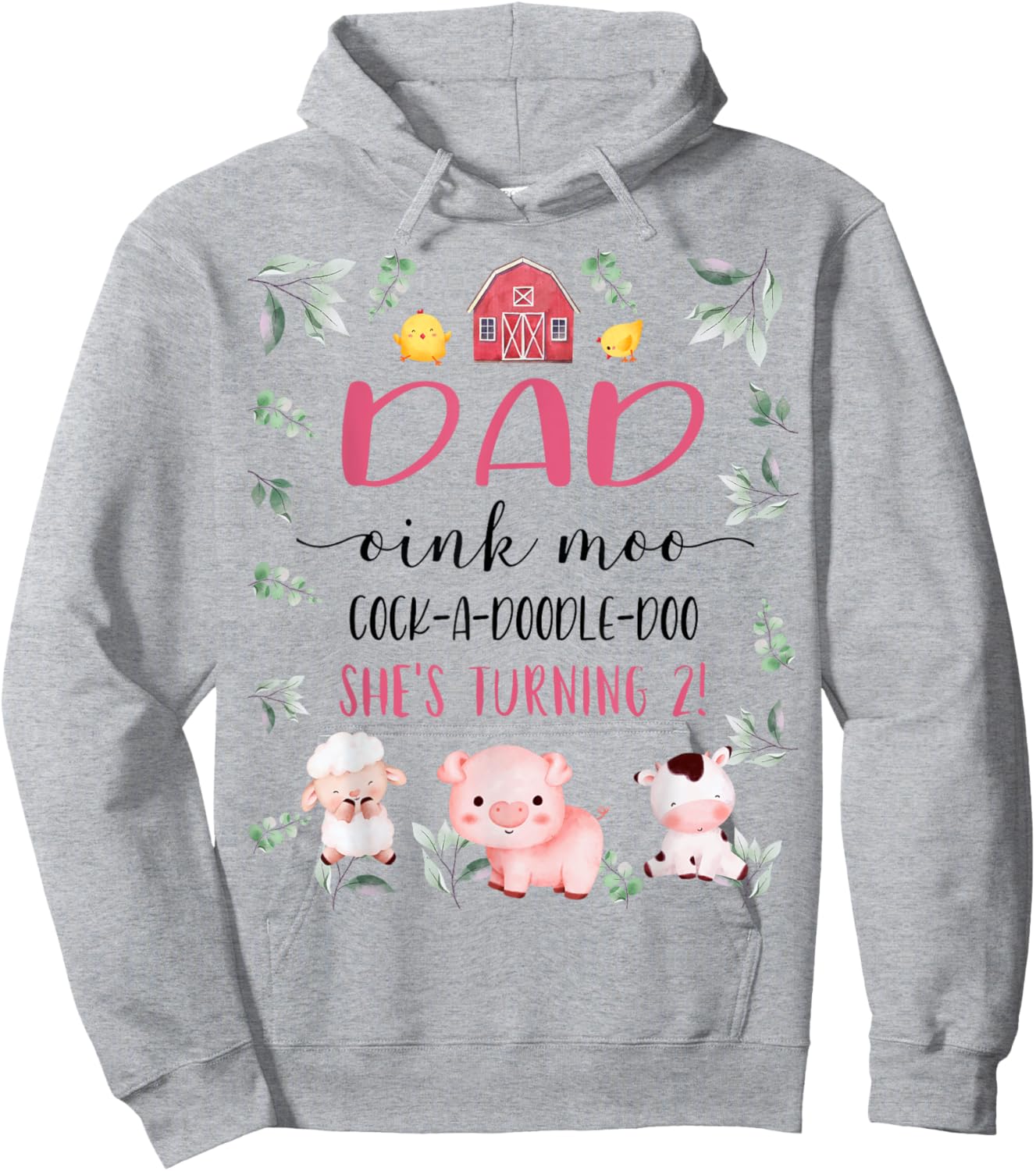 Dad Daddy 2nd Birthday Oink Moo Cockadoodle Doo Second Bday Hoodie - Hoodie | Ash