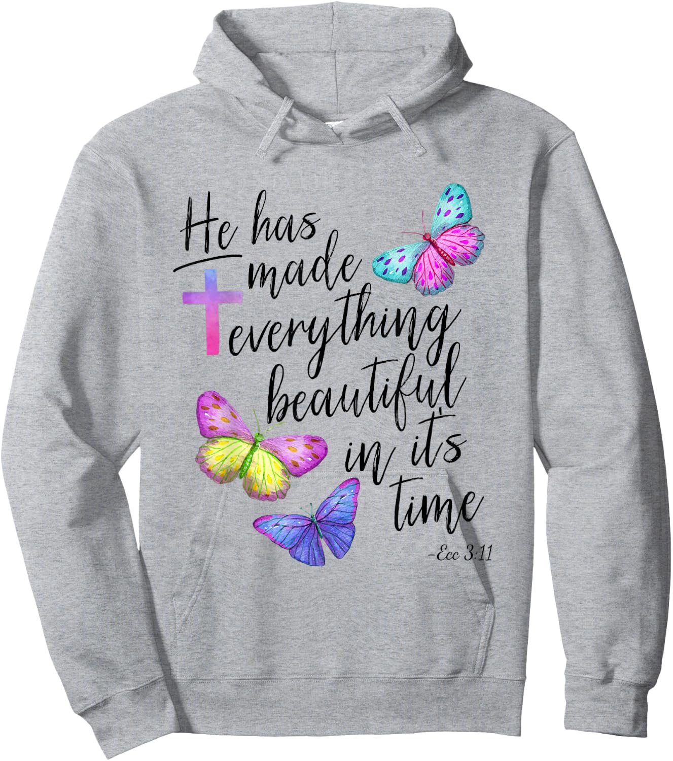 Bible Verse Cross Ecclesiastes Ecc Scripture Butterfly Hoodie - Hoodie | Ash