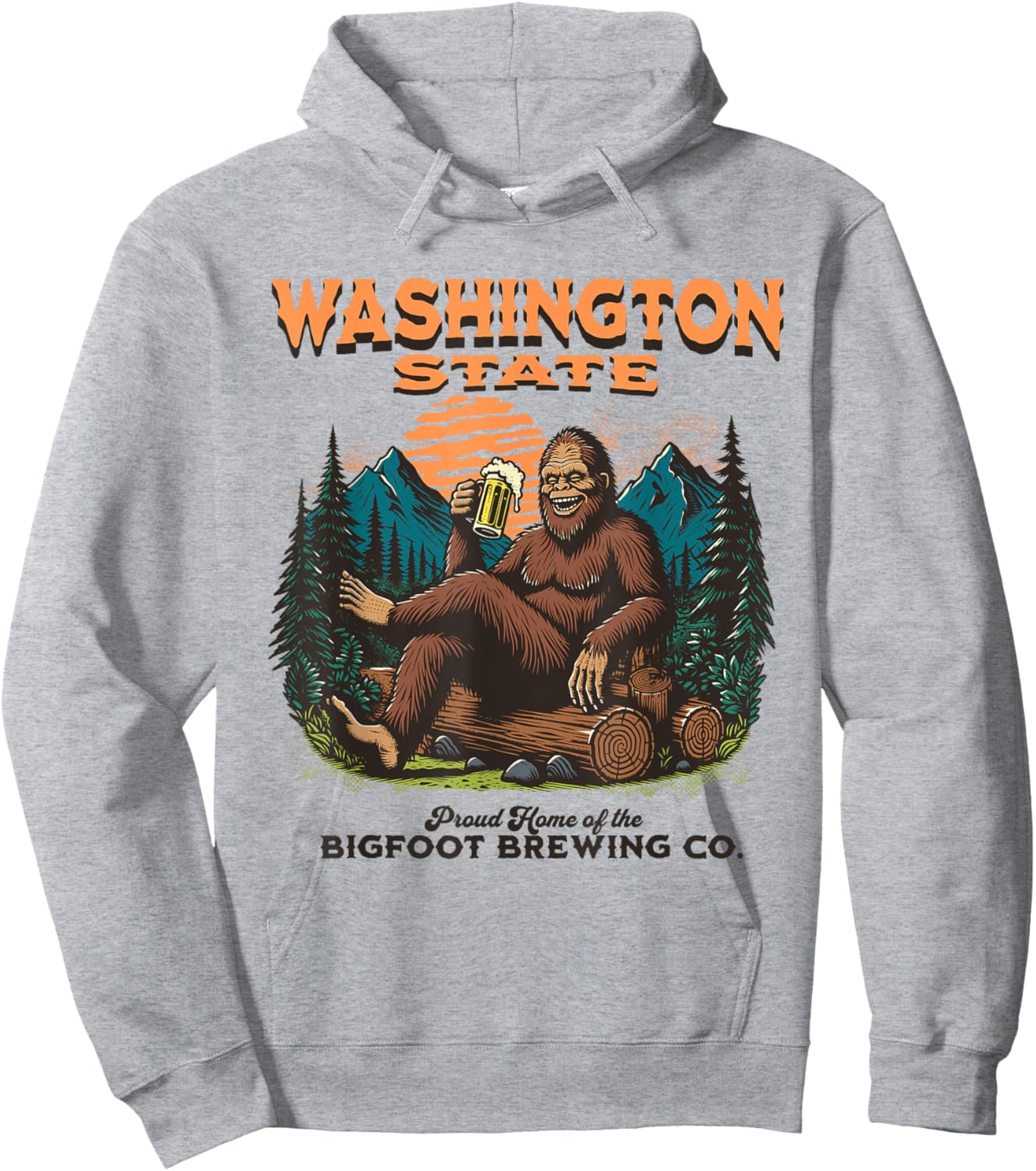 State of Washington Funny Bigfoot Drinking Beer Sasquatch Hoodie - Hoodie | Ash