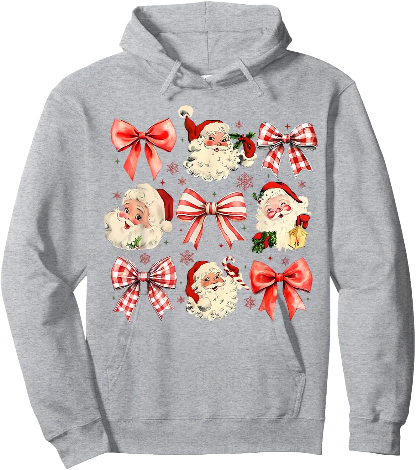 Retro Coquette Santa Red Bows Christmas Girl Hoodie - Hoodie | Ash