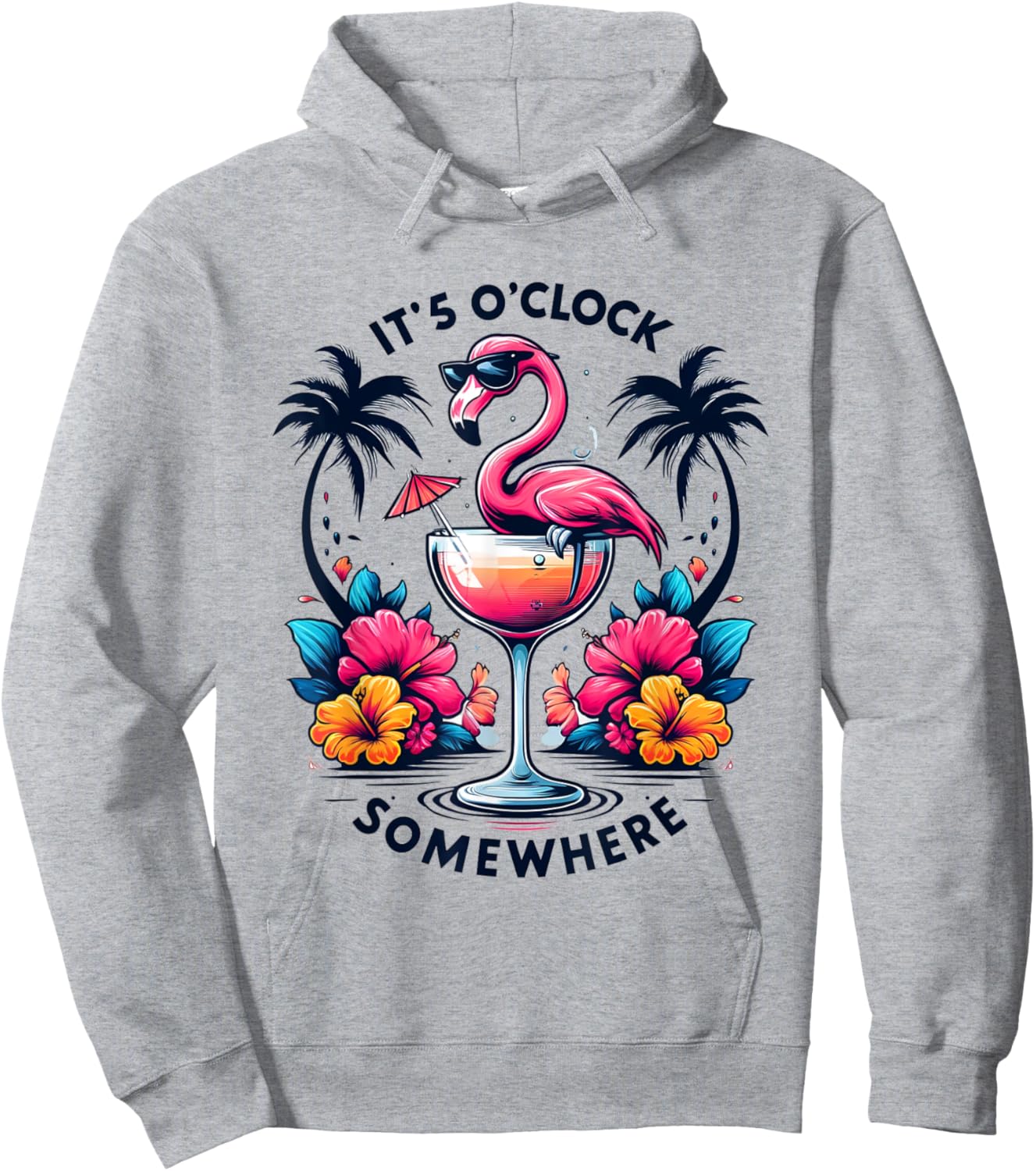 It's 5 O'Clock Somewhere Flamingo Beach Vacation Drinking Women Hoodie - Hoodie | Ash