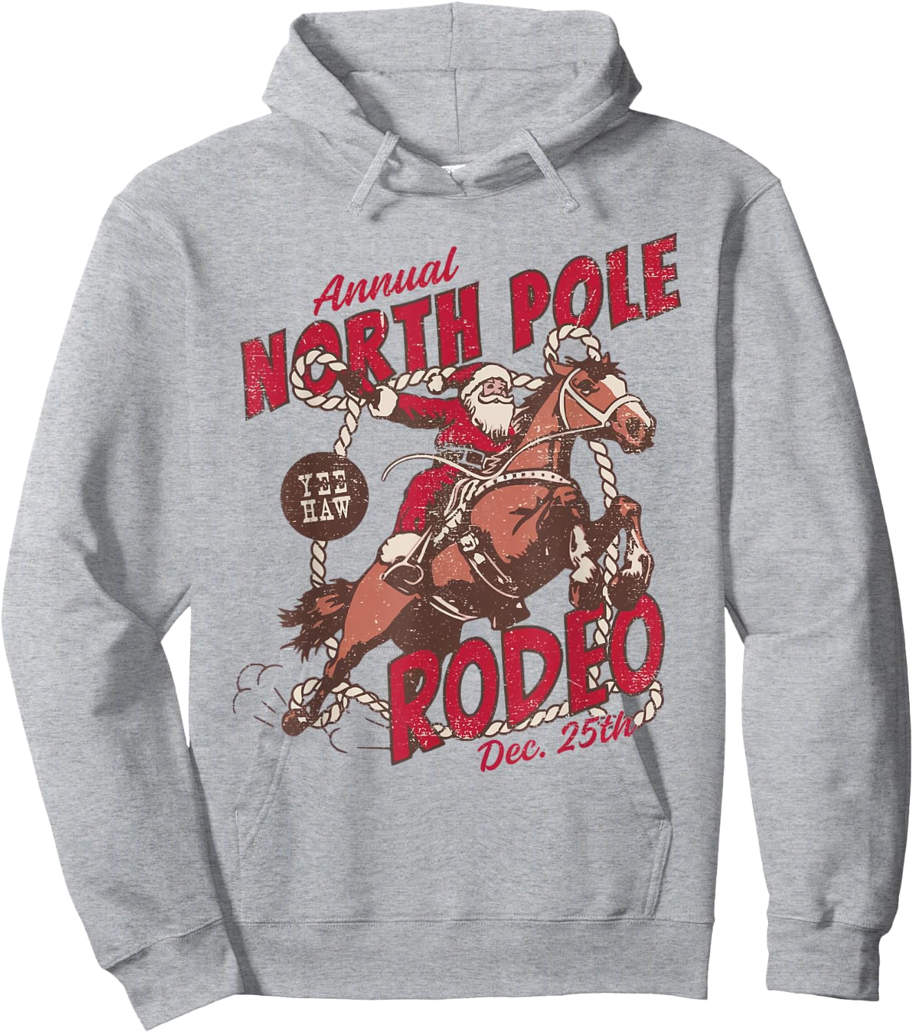 Vintage North Pole Rodeo Cowboy Santa Country Christmas Hoodie - Hoodie | Ash