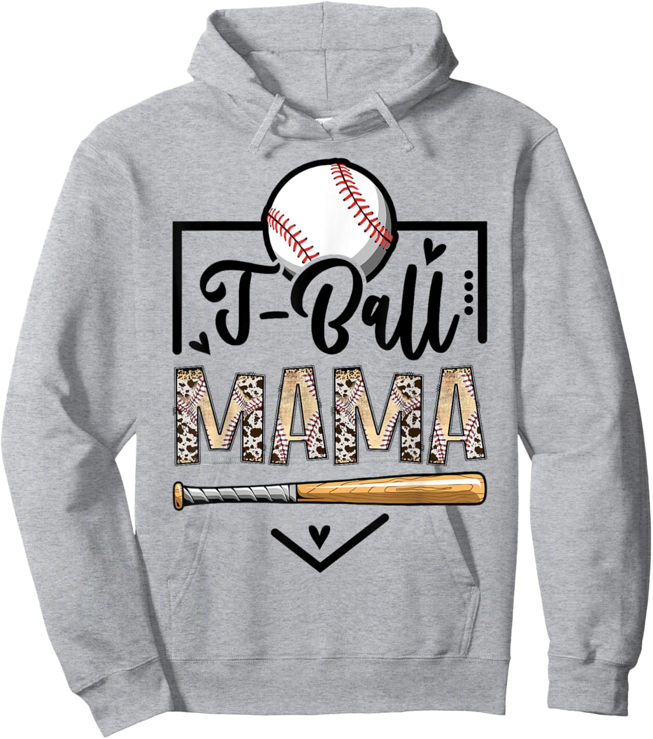 T-Ball Mama Leopard Funny Ball Game Day Hoodie - Hoodie | Ash