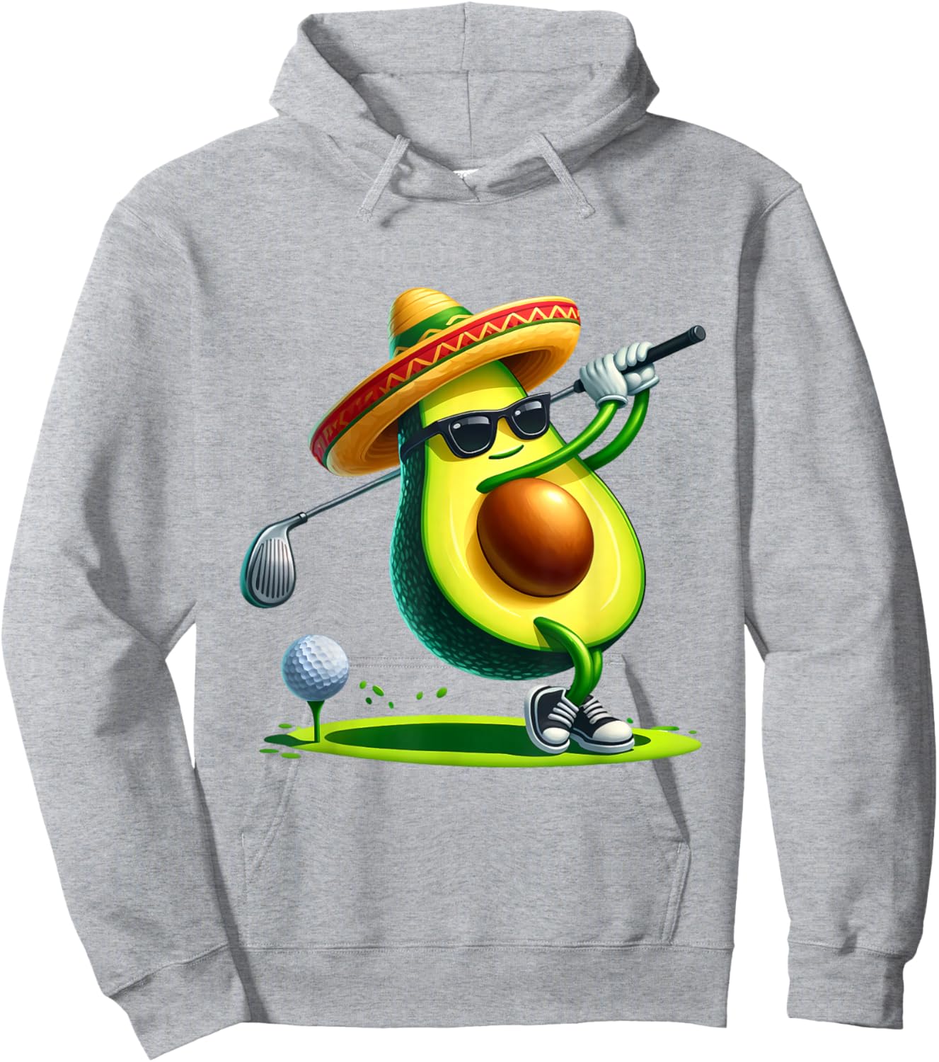 Funny Cinco De Mayo Avocado Showing Golf Skills Golf Players Hoodie - Hoodie | Ash