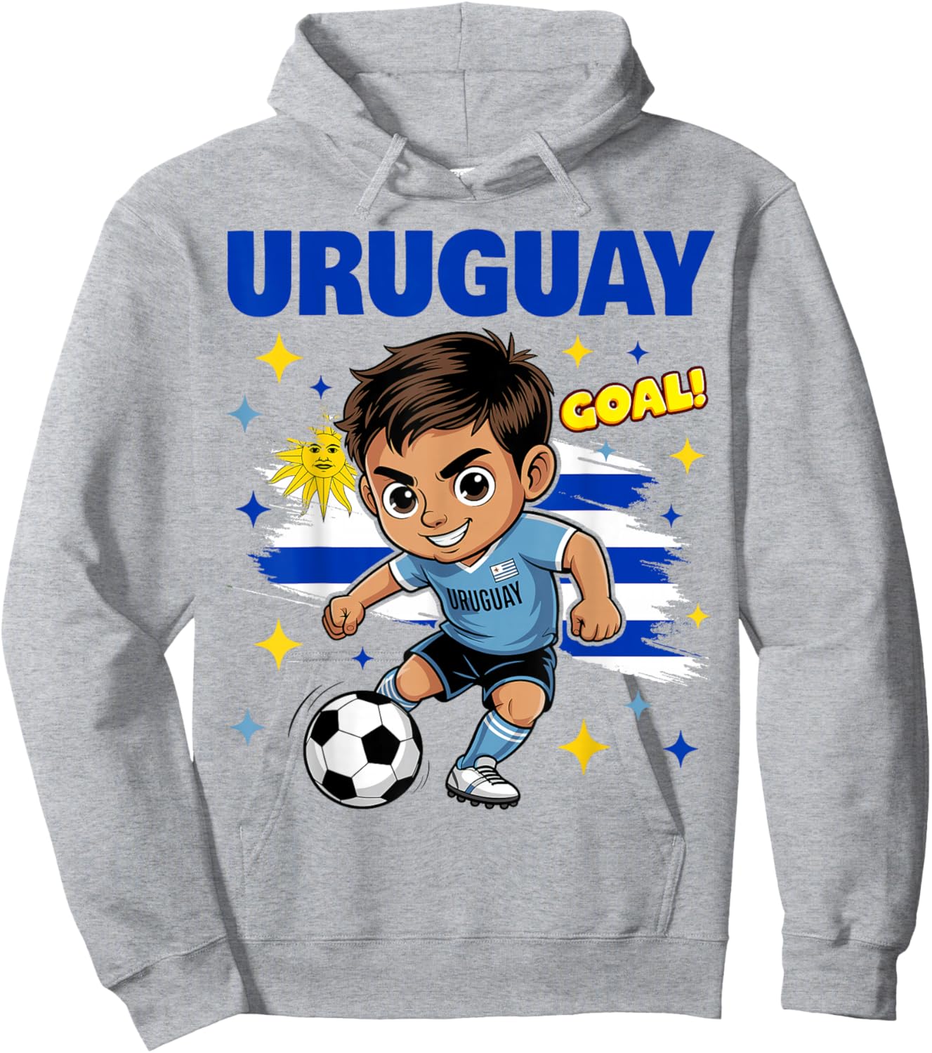 Uruguay Kid Goal Cartoon Uruguay Flag for Kids Hoodie - Hoodie | Ash