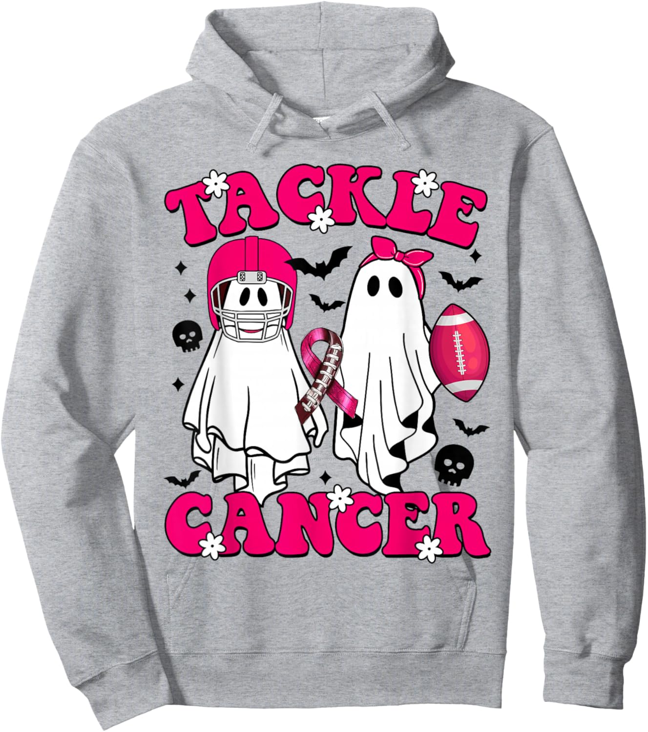 Tackle Breast Cancer Football Funny Ghost Pink Halloween Hoodie - Hoodie | Ash