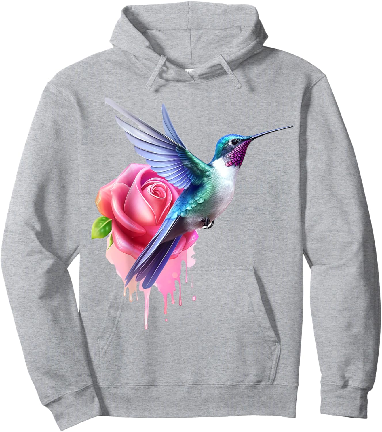 Hummingbird Art Rose Animal Colorful Graphic Hummingbird Hoodie - Hoodie | Ash