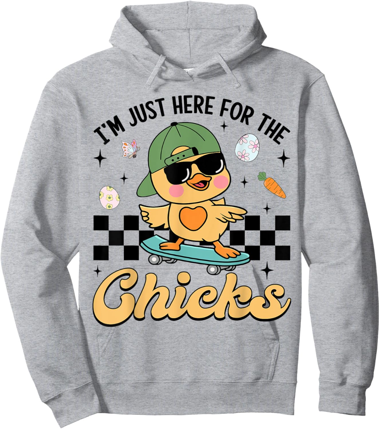 I'm Just Here For The Chicks Cute Easter Boys Kids Toddlers Hoodie - Hoodie | Ash
