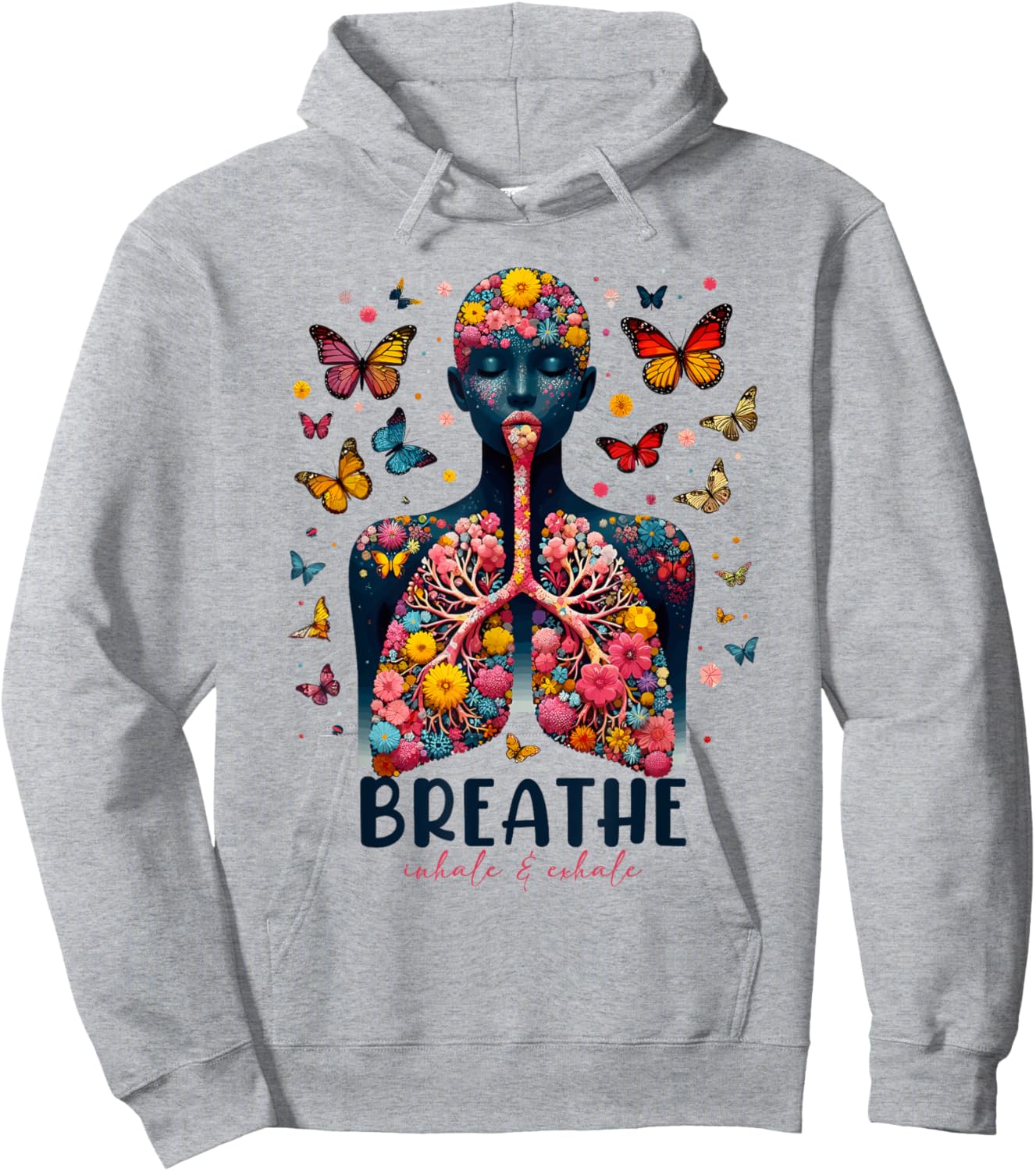 Breathe Inhale Exhale Floral Lung respiratory therapist Hoodie - Hoodie | Ash