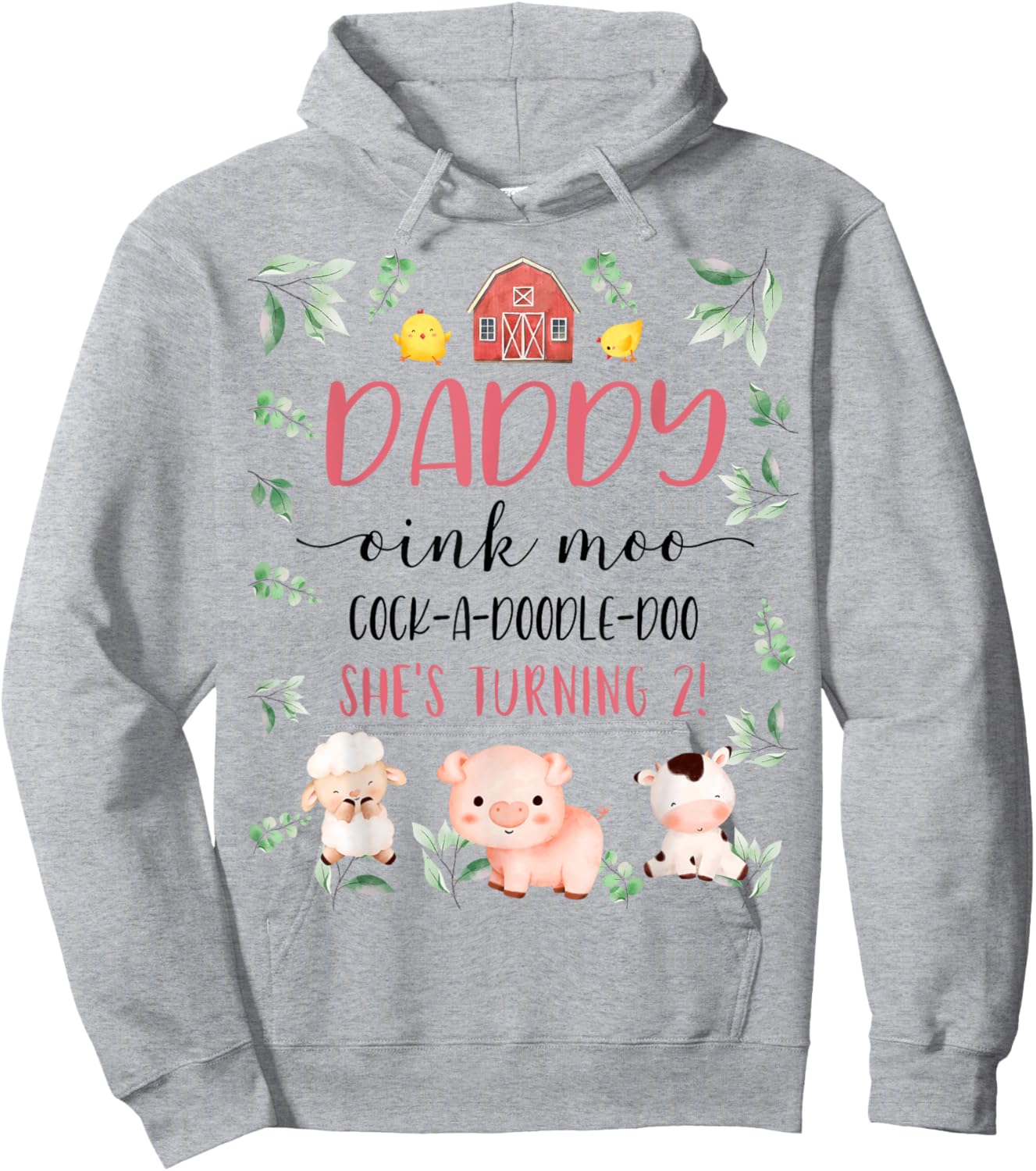 Daddy Dad 2nd Birthday Oink Moo Cockadoodle Doo Second Bday Hoodie - Hoodie | Ash