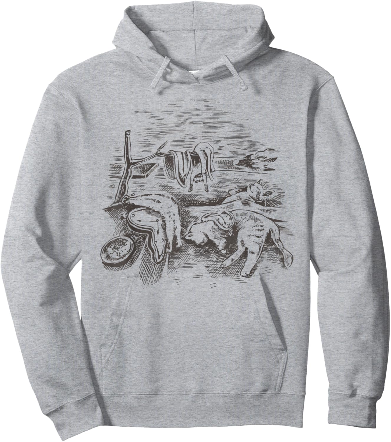 The Persistence of Memory Dali Clock Cats Parody Men Women Hoodie - Hoodie | Ash
