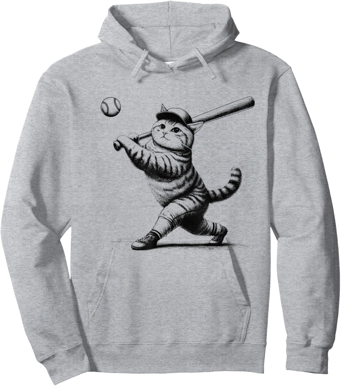 Cat Playing Baseball Kitten Lover Baseball Player Vintage Hoodie - Hoodie | Ash