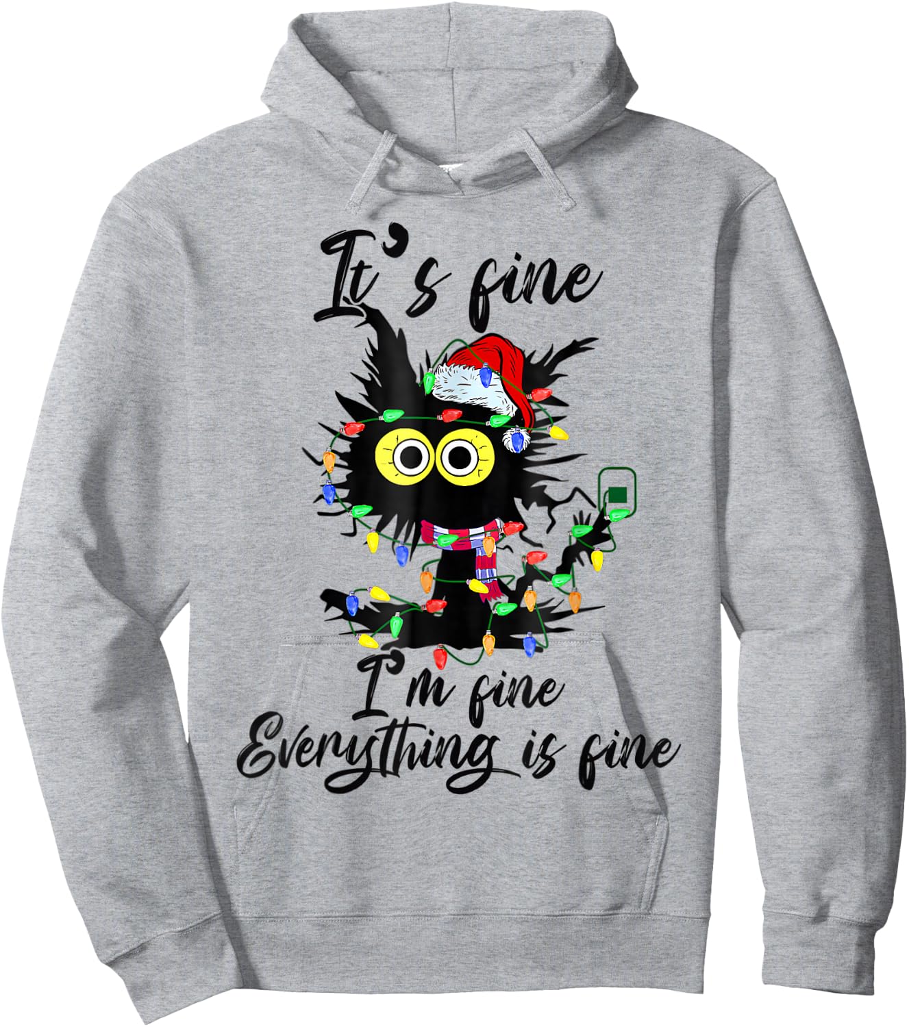 It's Fine I'm Fine Everything Is Fine Funny Cat Christmas Hoodie - Hoodie | Ash