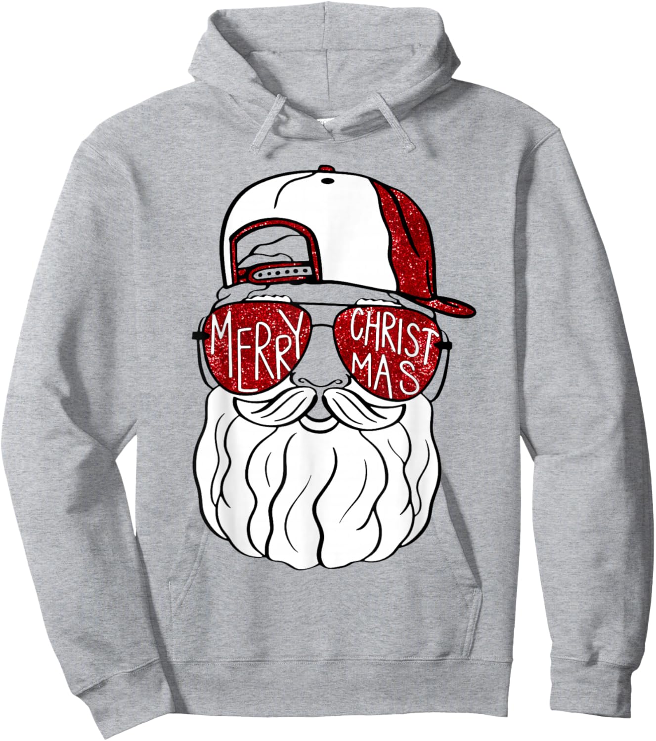 Santa Face Christmas Sunglasses Xmas Family Matching Hoodie - Hoodie | Ash