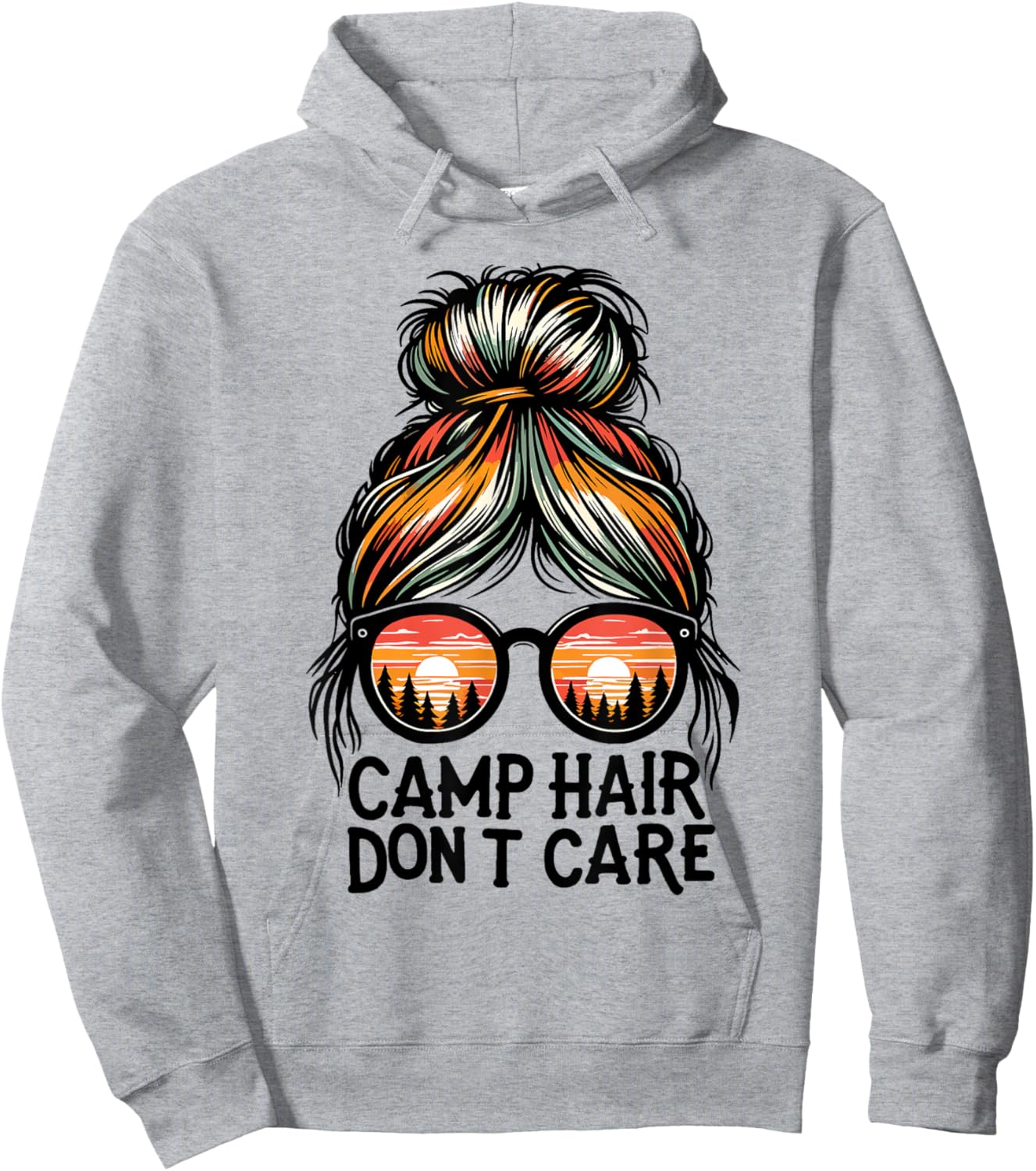 Camp Hair Don't Care Messy Bun Funny Camping Camper Women Hoodie - Hoodie | Ash