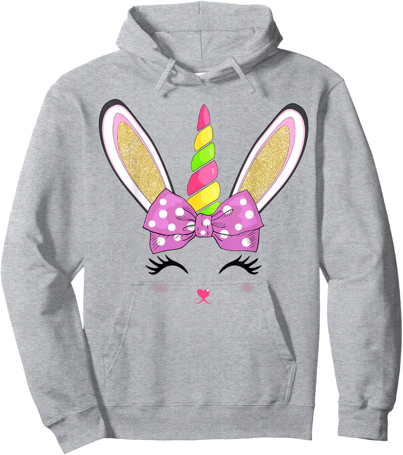 Cute Easter Bunny Face Girls Kids Hoodie - Hoodie | Ash