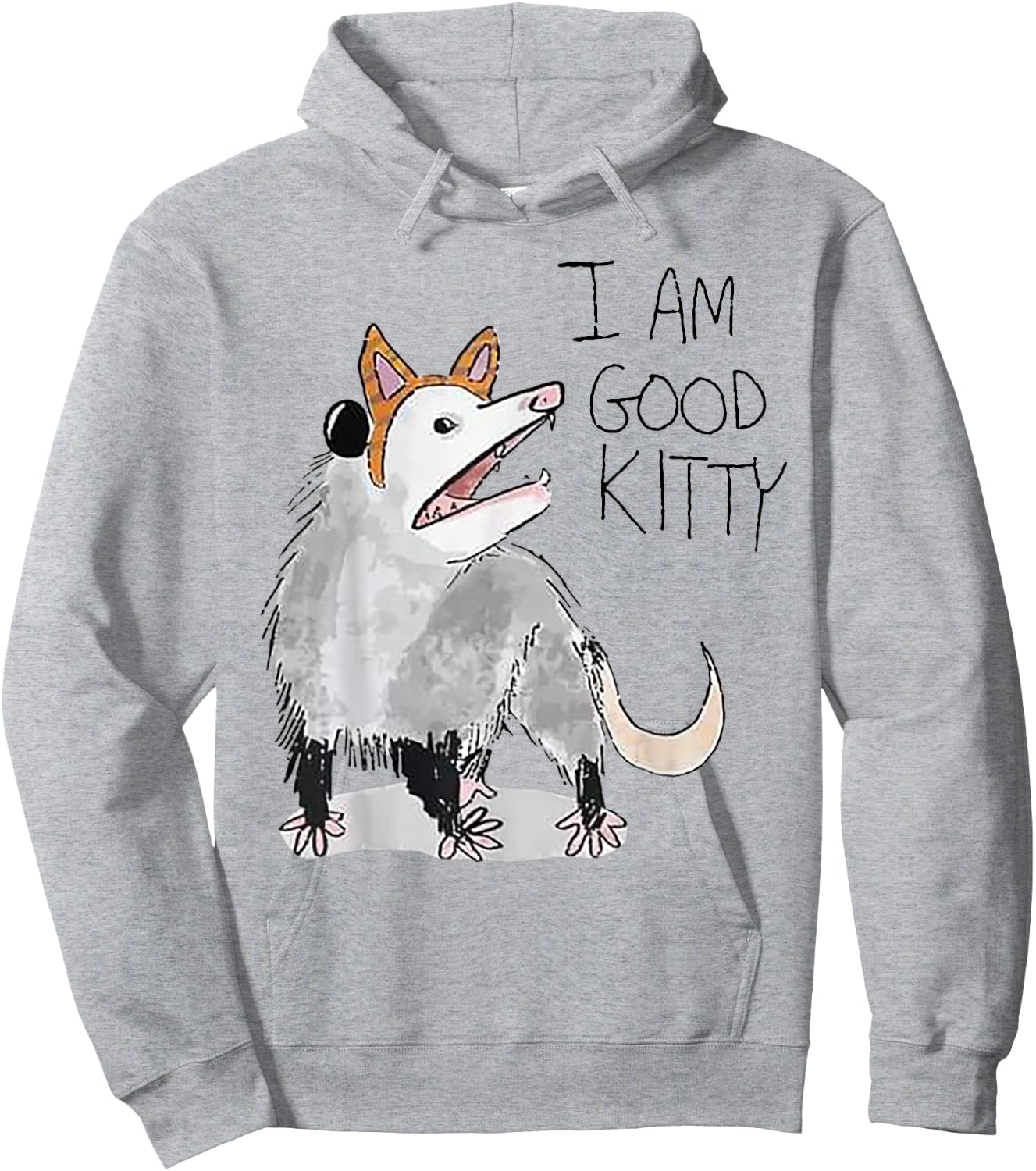 I Am Good Kitty Opossum Hoodie - Hoodie | Ash
